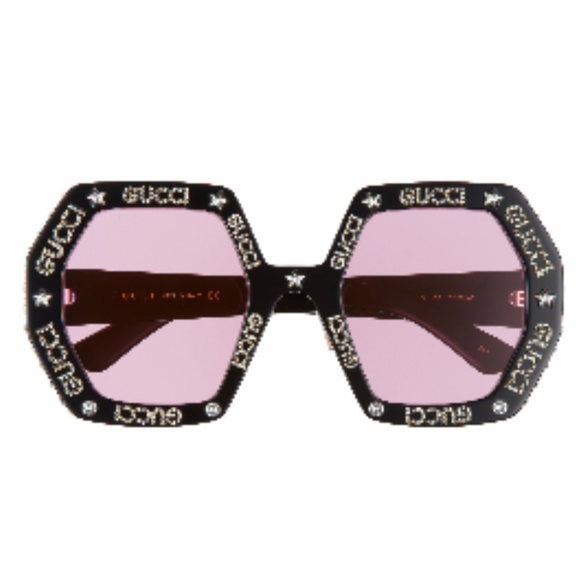 Gucci 55mm Geometric sunglasses, black and pink
